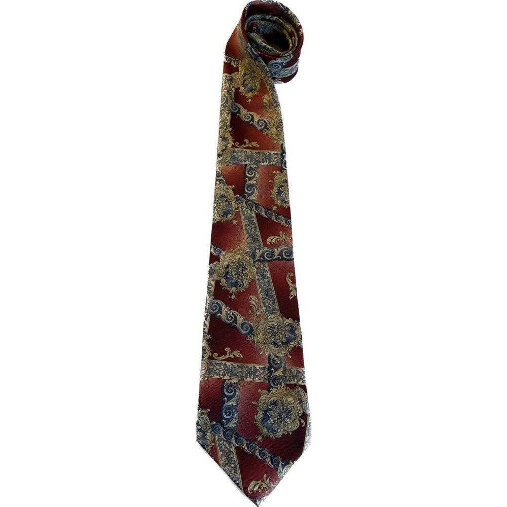 Monseur Givenchy Silk Maroon Tie  Print 58” X 3 & 6/8 Geometric Art